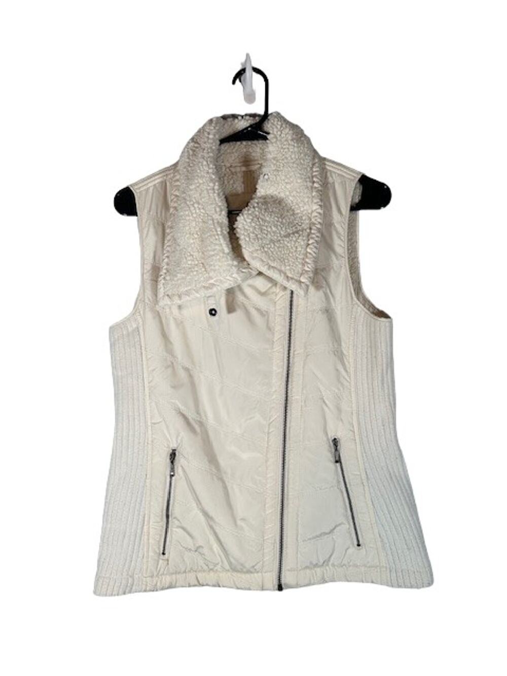 Prana White Quilted Faux Fur Lined Sleeveless Casual Vest Jacket Women Sz M